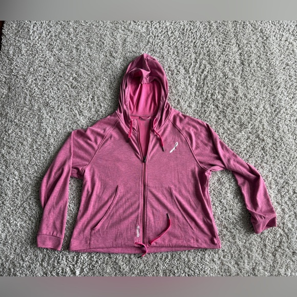 Reebok Tops - Reebok Athletic Full Zip PlayDry Lightweight Hoodie Breast Cancer Ribbon XL Pink